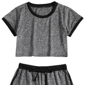 Zaful Grey/Black Crop Top/Shorts Set- Medium